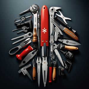 A group of tools arranged in the shape of a head.