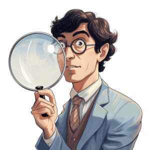 A man looking through a magnifying glass.