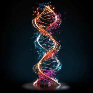 A colorful dna strand on a black background.