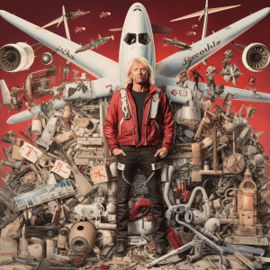A man standing in front of a pile of airplane parts.
