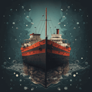 An illustration of a ship floating in the water.
