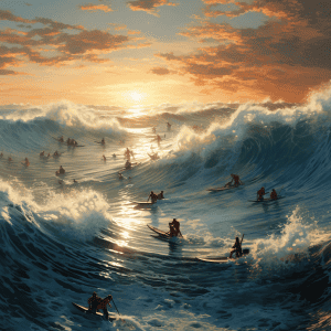 A group of people on surfboards in the ocean.