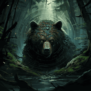 An illustration of a bear in the forest.