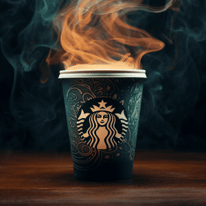 A starbucks cup with smoke coming out of it.