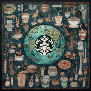 A starbucks poster with a lot of different things on it.