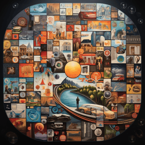A collage of various pictures in a circle.