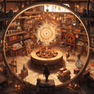 An illustration of a room with a clock in it.