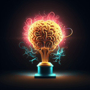 A trophy with a glowing brain on it.