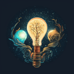 A light bulb with a tree in it.