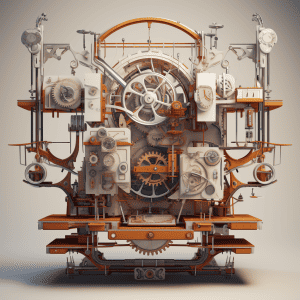A 3d model of a clock with gears and gears.