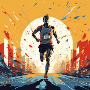 An illustration of a man running in a marathon.