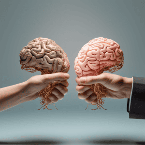 Two hands holding a brain.