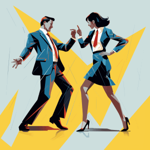 A man and a woman in a business suit.