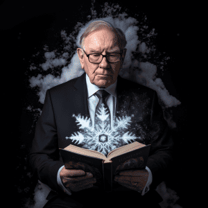 Warren buffett reading a book in the snow.