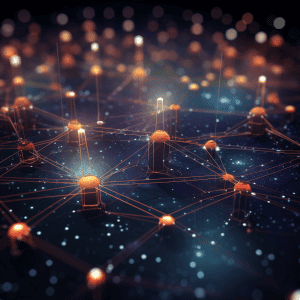 A 3d image of a network of connections.