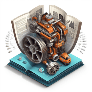 A book with a car engine on it.