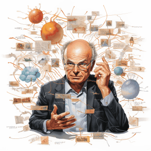 An illustration of a man sitting in front of a computer.