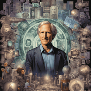 An image of a man standing in front of a group of objects.