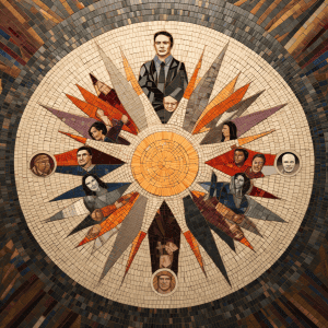 A compass with many people in it.