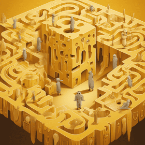 3d illustration of a maze with people in it.