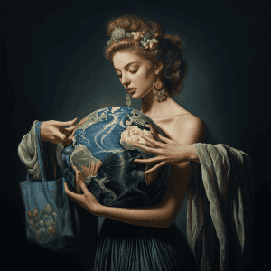 A woman holding a globe in her hands.