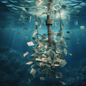 A large amount of money floating in the water.