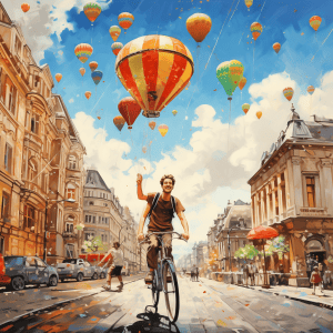 A man riding a bicycle.