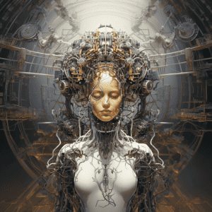 An image of a woman with a head full of wires.