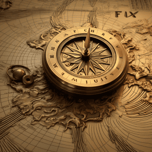 A compass on top of a map.