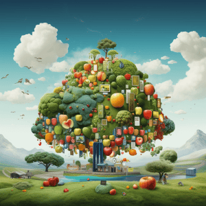 A tree full of fruits and vegetables.