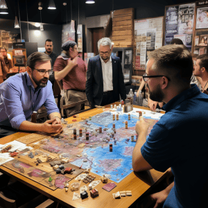 A group of people playing a board game.