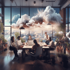 A group of people sitting around a table.
