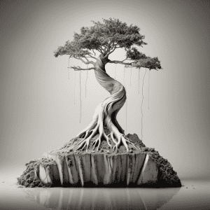 An image of a bonsai tree on a rock.