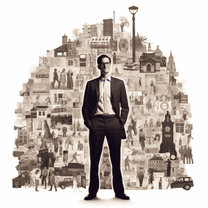 A man in a suit standing in front of a large group of people.