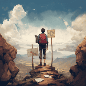 A man with a backpack standing on top of a mountain.