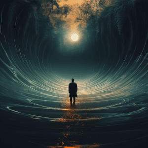 An image of a man standing in a dark tunnel.