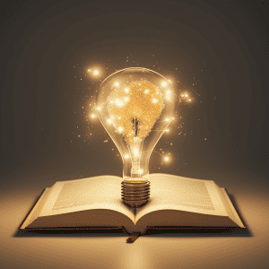 An open book with a light bulb coming out of it.