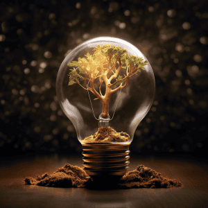 A light bulb with a tree inside of it.