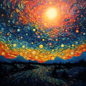 A colorful painting of a starry sky.