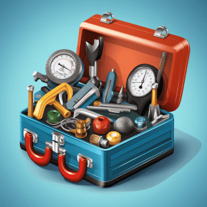 A blue toolbox filled with various tools.