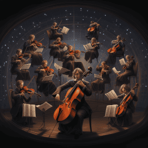 An image of a group of musicians in a circle.