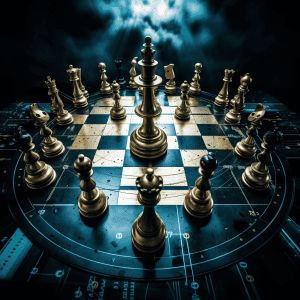 A chess board with chess pieces on it.