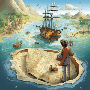 An illustration of a boy looking at a map.