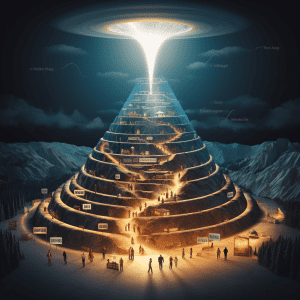 An image of a pyramid with an asteroid coming out of it.
